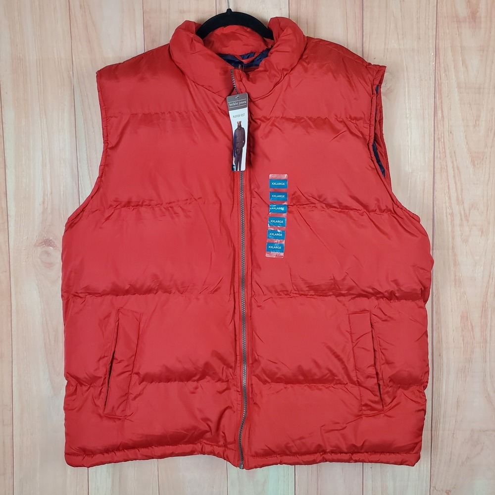 Berkley Jensen Puffer Vest Mens Sz 2XL Red Full Zip 100% Polyester